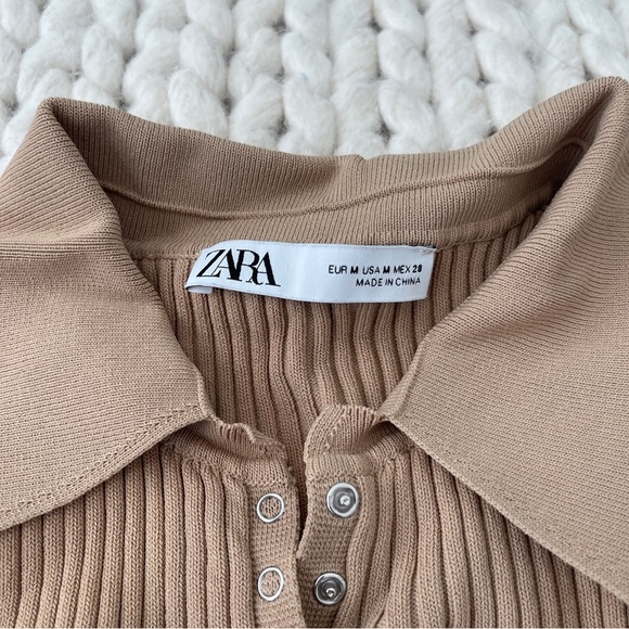ZARA RIBBED KNIT COLLARED LONG SLEEVE SIZE MEDIUM - Picture 4 of 6